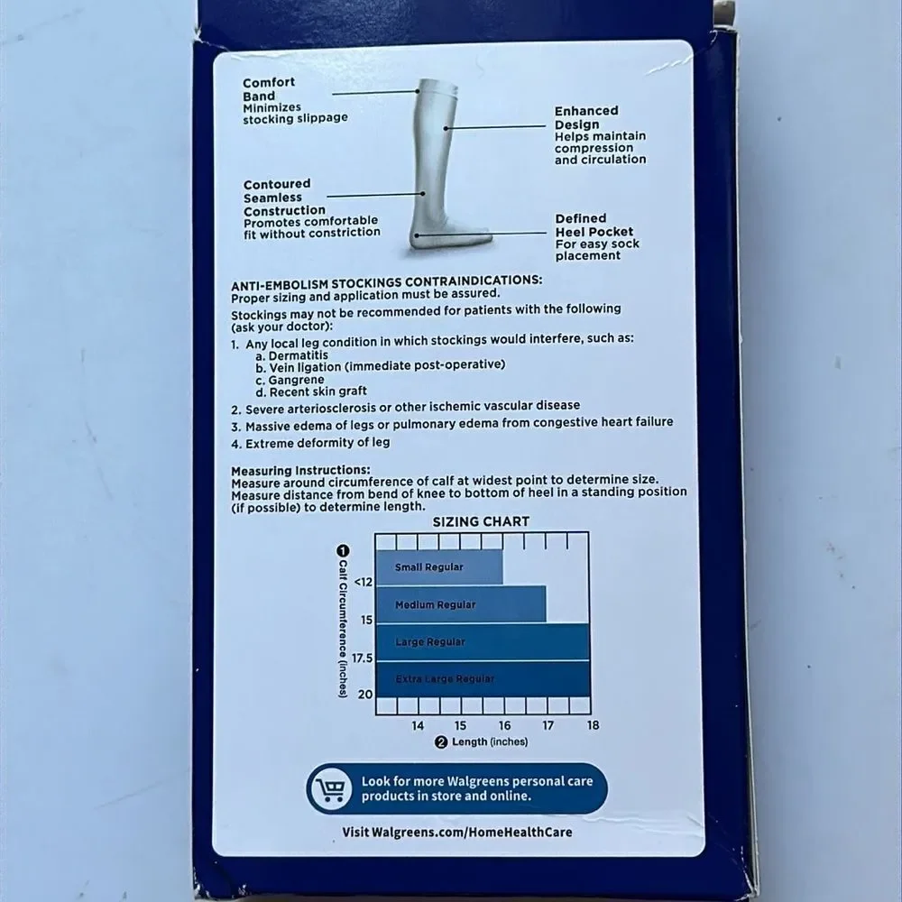 New in box‎ Walgreens knee length white anti-embolism stockings